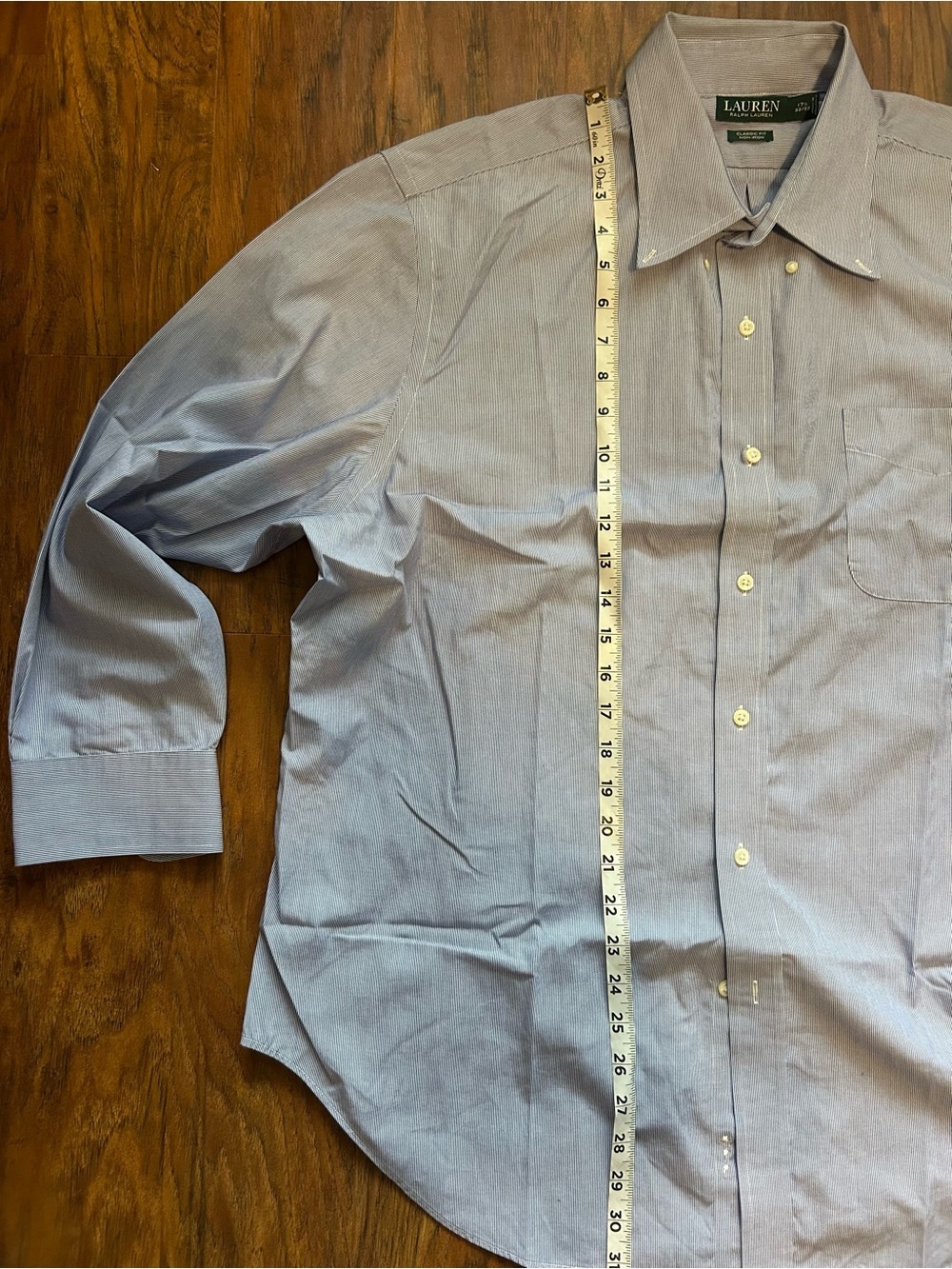 Men's Light Blue Striped Button Down Dress Shirt Preppy Ralph Lauren Classic - Picture 4 of 6